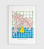 Pink Plant in Yellow Vase - Görsel 4