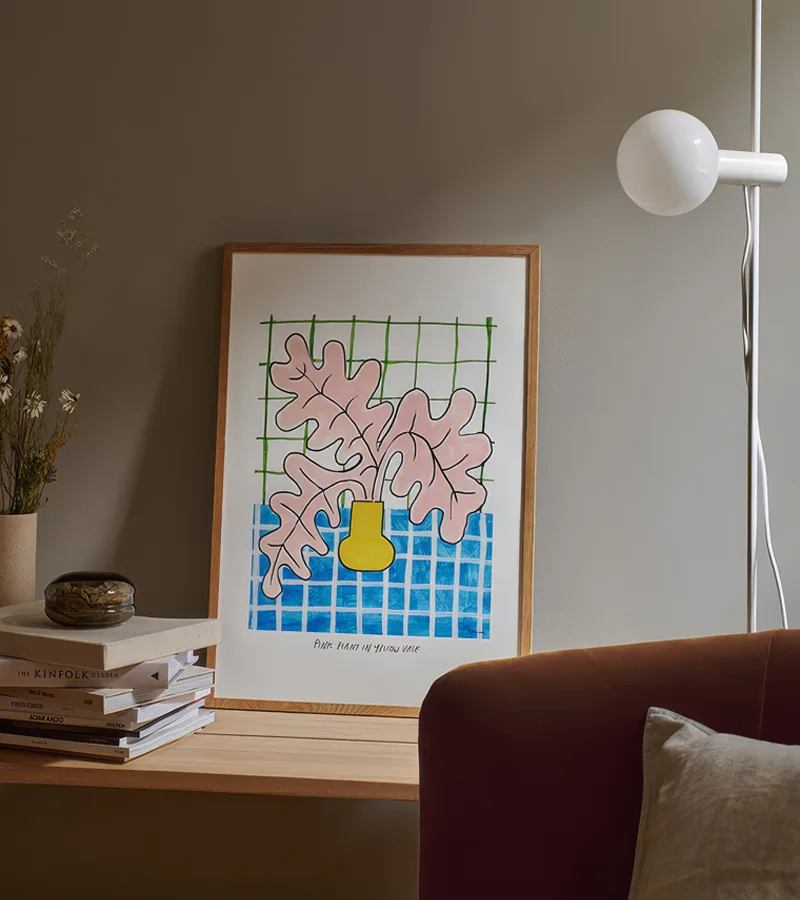 Pink Plant in Yellow Vase - Görsel 2